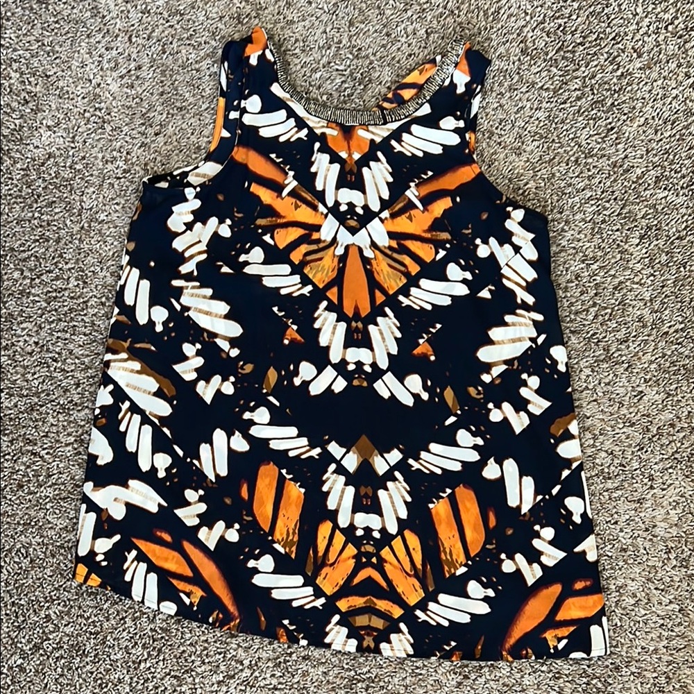 Abstract Orange and Navy Women's Top